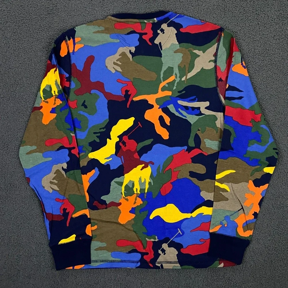 Polo Ralph Lauren Thermal Shirt Mens Medium Camo‎ Pony Waffle Knit Pajama Sleep